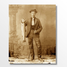 Early 1900s Young Fisherman with Trout –Studio Photo,  Giclee Fine Art Print picture
