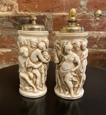 Vintage 1970s Italian Carved Resin Salt Shaker & Pepper Mill Set - As Is picture