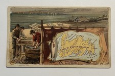 1889 Arbuckle Coffee Trade Card No 77 Newfoundland Map & Fish Cleaning Vignette picture
