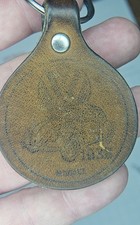 Commemorative Vintage Leather Keychain Embossed 1938 Volkswagen Beetle ©1974LT picture