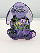 Vintage Fenton Art Glass Hand Painted F Enoch Flop Ear Bunny Rabbit Purple Lenox picture