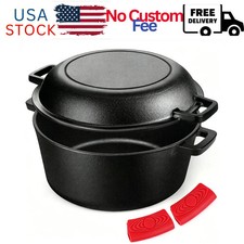 5 Qt 2-in-1 Cast Iron Dutch Oven Pot Pre-Seasoned Cooking Pan with Skillet Lid picture