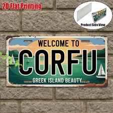 Vintage Metal Sign Corfu Welcome Aluminum License Plate 12x6 Inches picture