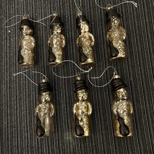 Vintage Mercury Glass Snowman Christmas Ornaments Lot 7 Black Hat and Broom picture