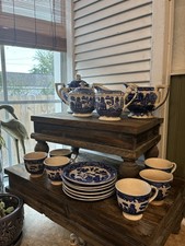 Vintage Blue Willow 14-Pc Tea Set - Made in Japan Teapot, Lidded Sugar, Creamers picture