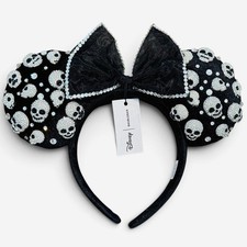 Disney BaubleBar Halloween Skeleton Skull Rhinestone Minnie Ears Headband NWT picture