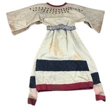 Crow Native American Wool Camp Dress Copper Buttons Parfleche Belt Antique 1890s picture