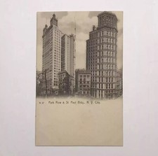 NYC Park Row & St Paul Bldg New York City Collotype Antique Unposted Postcard picture