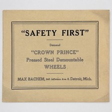 Antique 1913-14 Crown Prince Pressed Steel Wheels Sales Brochure Max Bachem MI picture