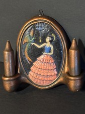1920’s Woman W- Parrot Chalkware Candle Sconce Wall Hang Label RARE Orig. Label picture