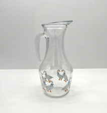 Vintage Made in France Glass Pitcher Jug Blue Country Goose Pattern picture