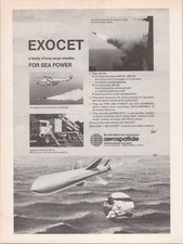 Aerospatiale EXOCET Missile Vintage Magazine Ad Print Military Weapon 1980s picture