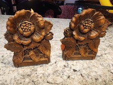 SYROCO Mid Century Faux Wood Floral Bookend PAIR MCM Vintage picture