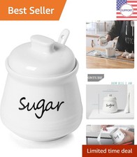 Versatile 12oz White Porcelain Sugar Bowl with Lid & Spoon for Farmhouse Style picture