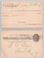 1897 R. C. Williams & Co. New York City Postal Card w/ Warwick NY Address picture