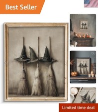 Vintage Witch Hats and Brooms Print, Spooky Gothic Halloween Decor, Halloween... picture