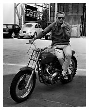 STEVE MCQUEEN FLIPPING THE BIRD ON MOTORCYCLE 8X10 B&W PHOTO picture