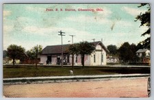 1912 Gibsonburg Ohio Penn RR Station Postcard Wayne Supply Co Toledo RR History picture
