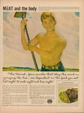 1944 American Meat Institute 1940s Vintage Print Ad Boy Garden Hoe Muscles Mind picture
