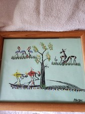 Original African Tribal Art sighned by artist, Mandos, with frame picture