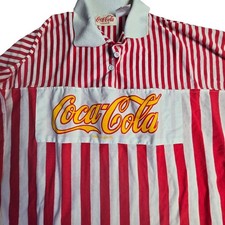 Vintage 1986 Coca-Cola Red & White Striped Rugby Shirt OS picture
