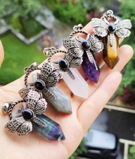 10pcs Natural Fluorite Vary Gems Dragonfly Pendants Magic Reiki Healing Amulet picture