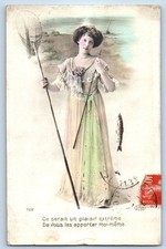 c1910's Woman Fishing Fish Net April Fools RPPC Photo Posted Antique Postcard picture