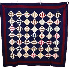 Antique 1880s Indigo Blue Quilt Double Nine Patch on Point Calico Americana picture