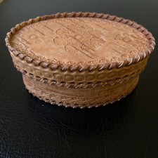 VTG Native American Box Birch Bark Handmade Stamped Amulet Holder Hand-Stitched picture