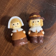 Vintage Thanksgiving Harvest Mini Candle Figures Set Pilgrim Girl And Boy Unlit picture