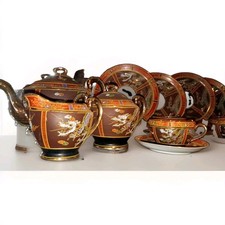Vintage Japanese Satsuma Moriage Dragon Ware Tea Set 19 Pc Hand Painted Japan picture