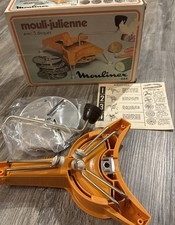 Vintage Moulinex 445 Mouli-Julienne 5 Discs Slicer Shredder Orange W Box MCM picture