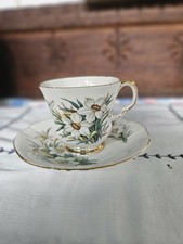 Royal Adderley Bone China Teacup &  Saucer Daffodil Floral Gold Trim England Vtg picture