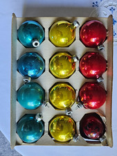 Holly 12pc Glass Christmas Ornaments Blue Yellow Red 2 1/4in Round #214 picture