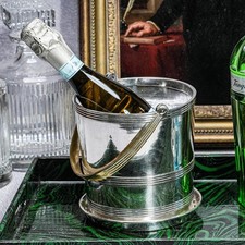 Classic Vintage Mid Century Modern MCM Banded Silverplate Ice Bucket Barware picture