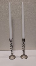 Vintage Pair Silver Tone Open Spiral Candlesticks 7.5