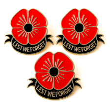3PCS, , Remembrance Day Poppy Pin – “Lest We Forget” Enamel Brooch picture