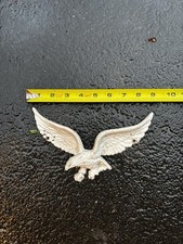 Vintage Small Cast Metal Spread Wing Bald Eagle Wall Plaque White 9” picture
