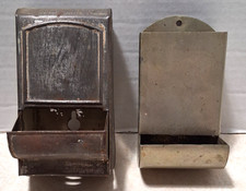 Vintage - Metal Matchstick Holder - SET of 2 - Wall Mount - Bare Metal picture