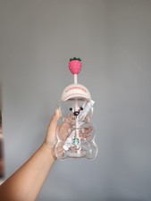 Starbucks Pink Barista Bear Glass Strawberry Cup 2026 100% Authentic SHIP TODAY picture