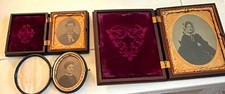 Antique Cased Portrait Photographs Lot of 3 Black & White Men Women Hinged picture