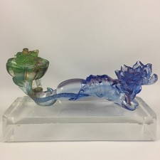 Liuli Crystal Glass Ornament – Bird Couple Lotus, Feng Shui Collectible Home Dec picture