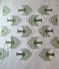 Antique 1800s Poison Overdye Green Tree Of Life Quilt Top Hand Stitched Stored picture