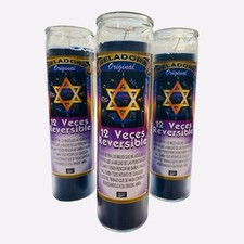 3x SET- 12 Times Reversible Black Fixed Candle, 12 Veces Reversible Veladora picture
