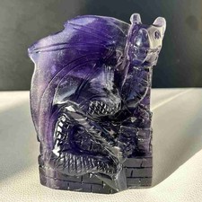 2.15LB Top Natural fluorite Quartz Skull Carved dragon Crystal reiki decor skull picture
