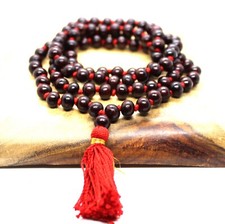 Rare Red Sandalwood 8 mm Mala 108 + 1 Bead Hindu Japa Meditation Necklace Rosary picture