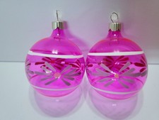 2 Hand Painted MSE Martha Stewart Pink Round Opaque Christmas Ball Ornaments 2.5 picture