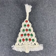 Vintage Crochet White Christmas Tree Wall Decor Wooden Beads Nylon Retro Craft picture