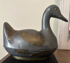 Vtg Asian 1960’s Heavy Duck Box With Lid Lead Pewter & Brass 9” Trinket Box picture