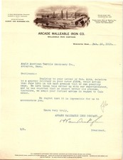 1917 Arcade Malleable Iron Co. letterhead, Worcester, MA picture